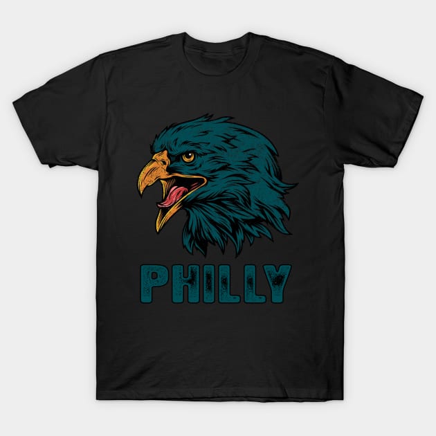 Vintage Eagle Face Head Philly Game Day For Philadelphia Football Fans T-Shirt by Hong Lien 